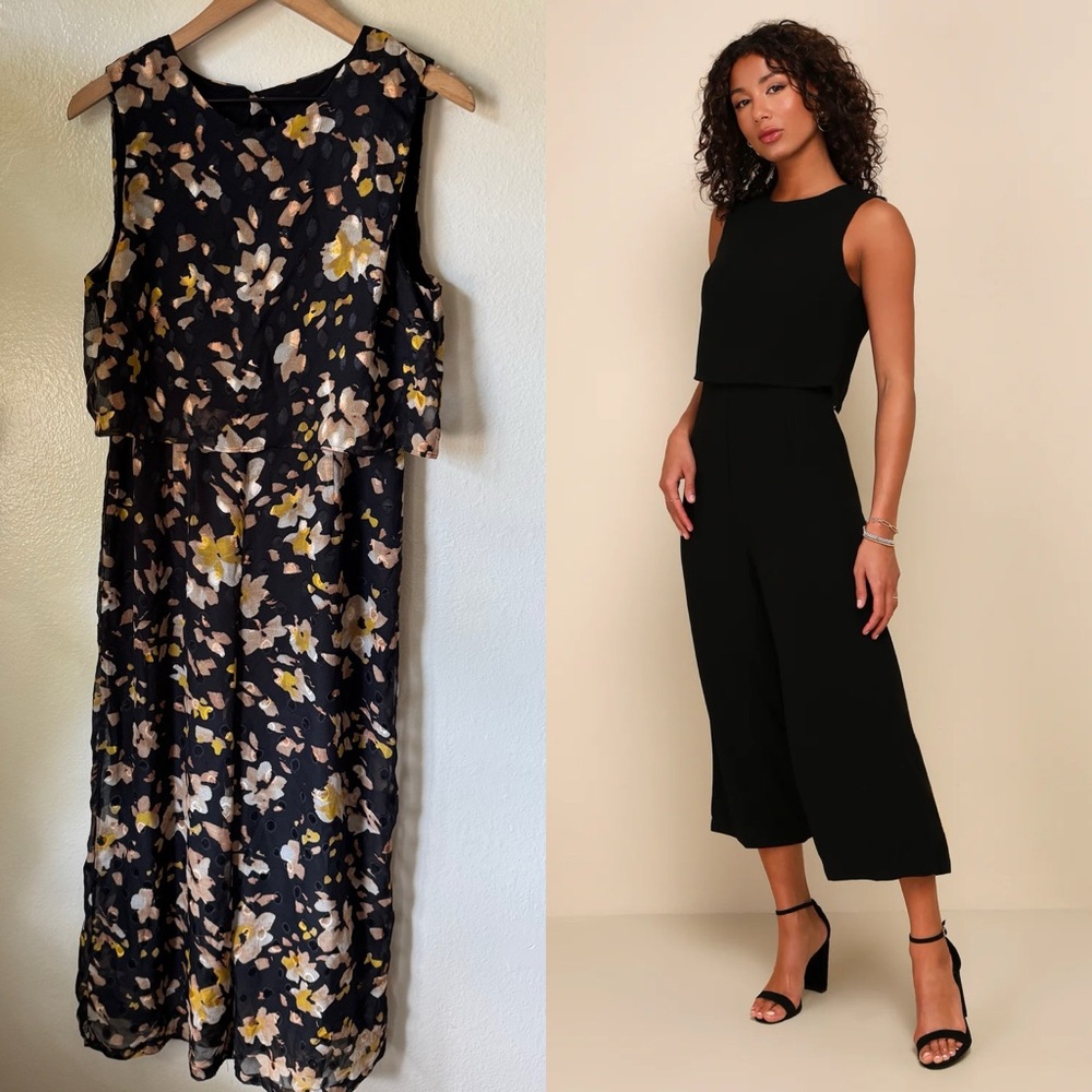 Lulus | Glam-bition Black Floral Backless Midi Jumpsuit